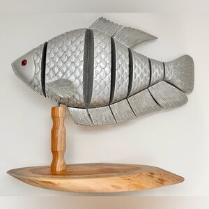 Wooden Fish Sculpture with Silver Finish